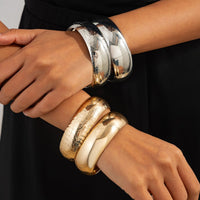 Thumbnail for Classic 2pcs Gold Silver Plated Glossy Textured Bangle Bracelet Set