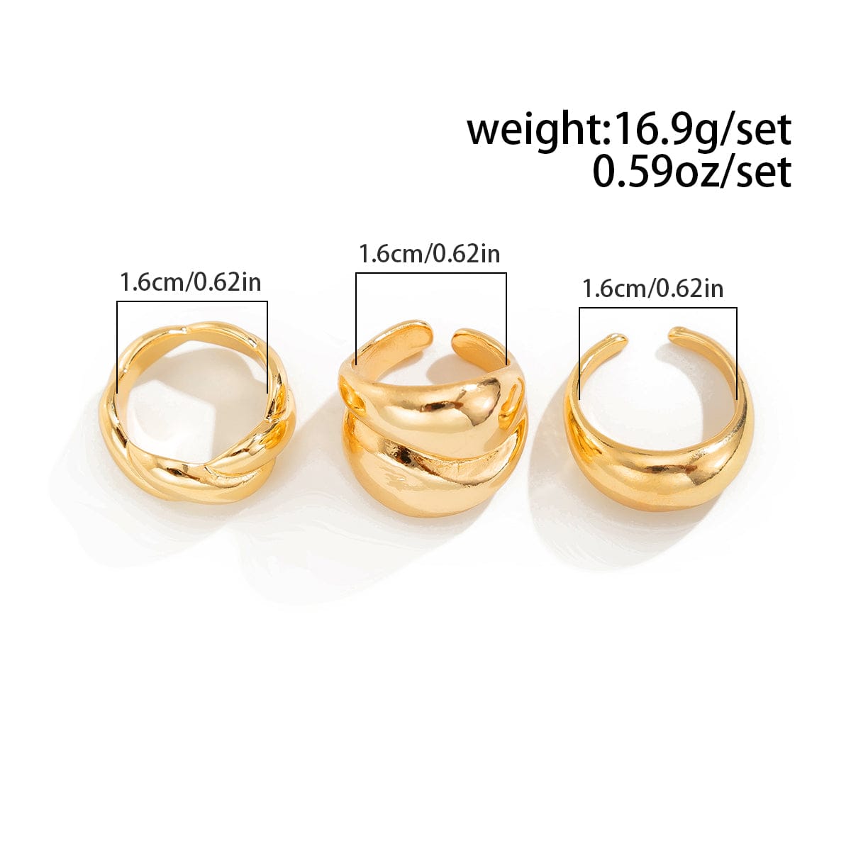 Classic 3pcs Glossy Twisted Stackable Ring Set