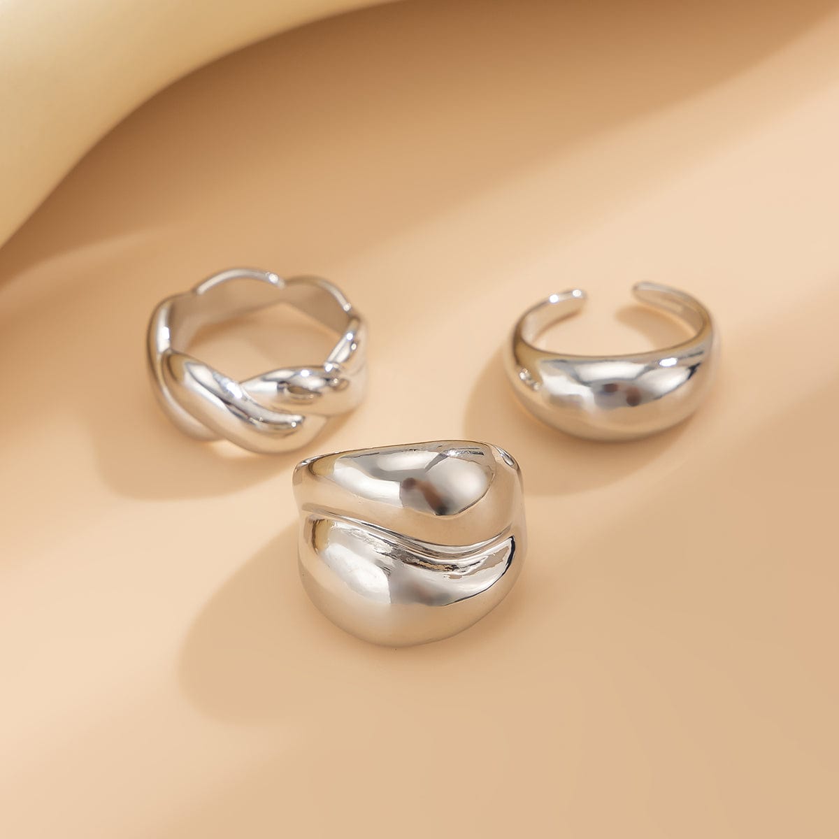 Classic 3pcs Glossy Twisted Stackable Ring Set