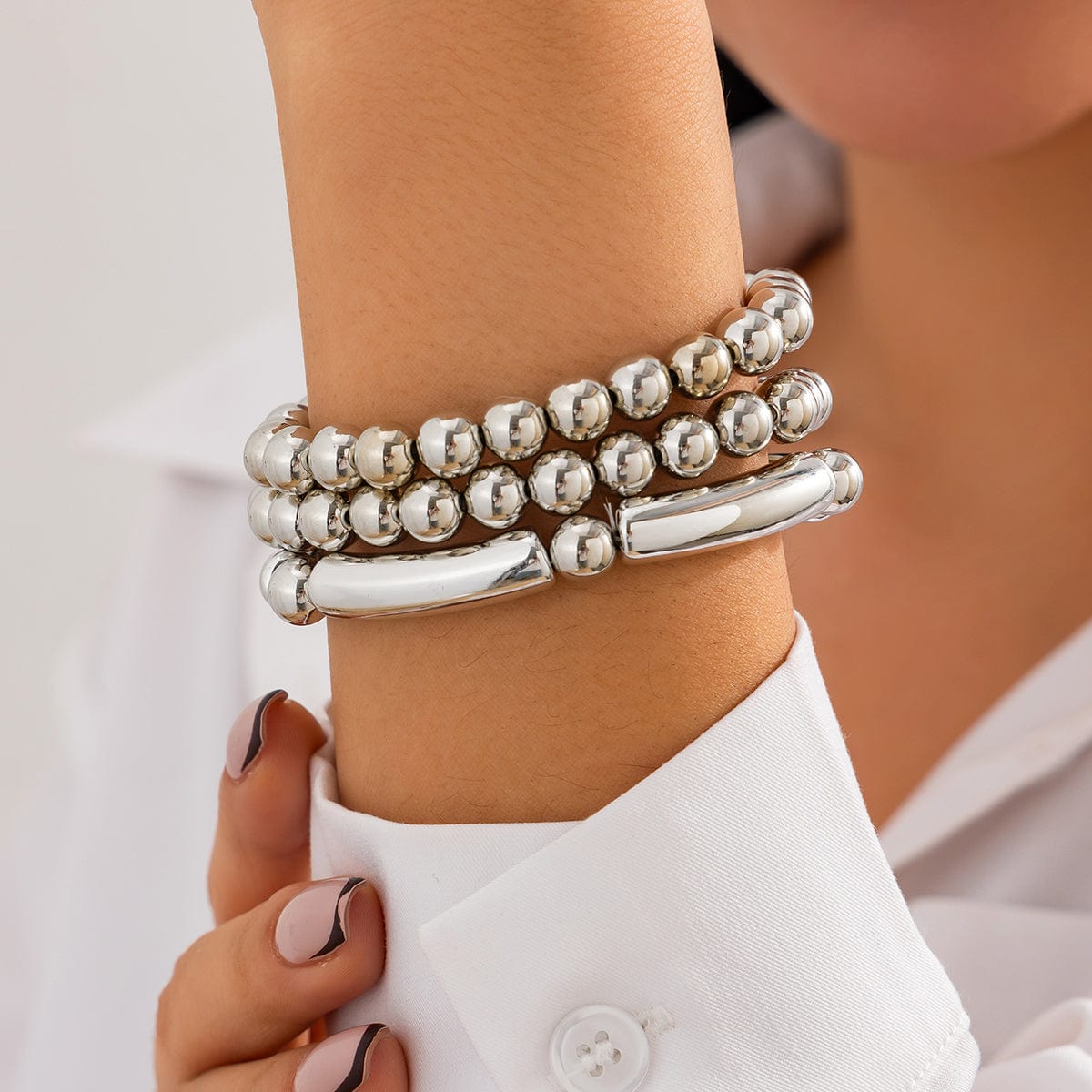 Classic 3pcs Gold Silver Plated Ball Chain Bracelet Set - ArtGalleryZen