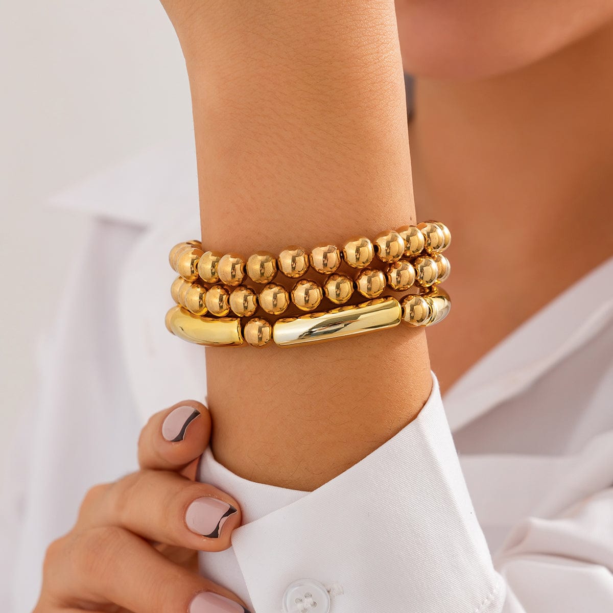 Classic 3pcs Gold Silver Plated Ball Chain Bracelet Set - ArtGalleryZen