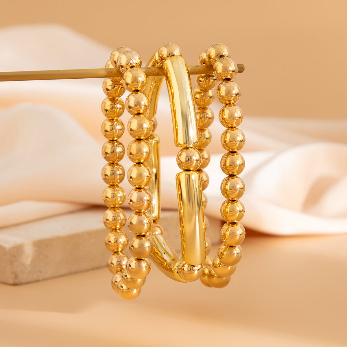 Classic 3pcs Gold Silver Plated Ball Chain Bracelet Set - ArtGalleryZen