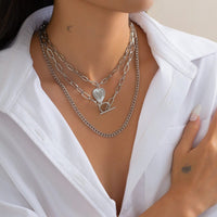 Thumbnail for Classic 3pcs Gold Silver Plated Heart Pendant Curb Chain Necklace Set