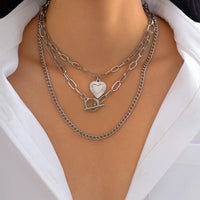 Thumbnail for Classic 3pcs Gold Silver Plated Heart Pendant Curb Chain Necklace Set