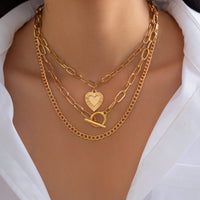 Thumbnail for Classic 3pcs Gold Silver Plated Heart Pendant Curb Chain Necklace Set