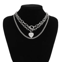 Thumbnail for Classic 3pcs Gold Silver Plated Heart Pendant Curb Chain Necklace Set