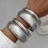 Thumbnail for Classic 4pcs Gold Silver Tone Wide Cuff Bangle Bracelet Set - ArtGalleryZen