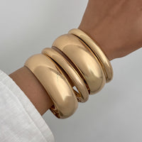 Thumbnail for Classic 4pcs Gold Silver Tone Wide Cuff Bangle Bracelet Set - ArtGalleryZen