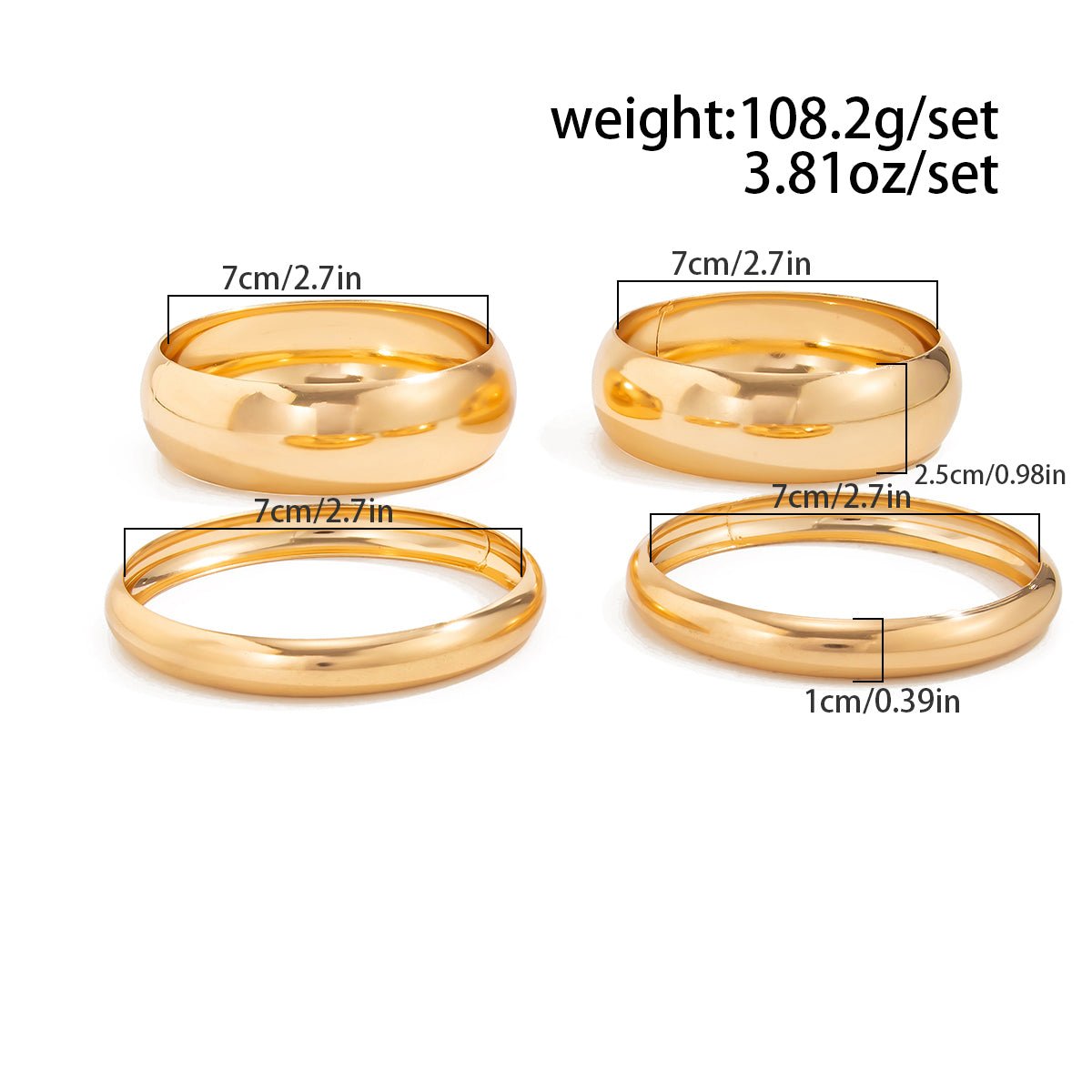 Classic 4pcs Gold Silver Tone Wide Cuff Bangle Bracelet Set - ArtGalleryZen