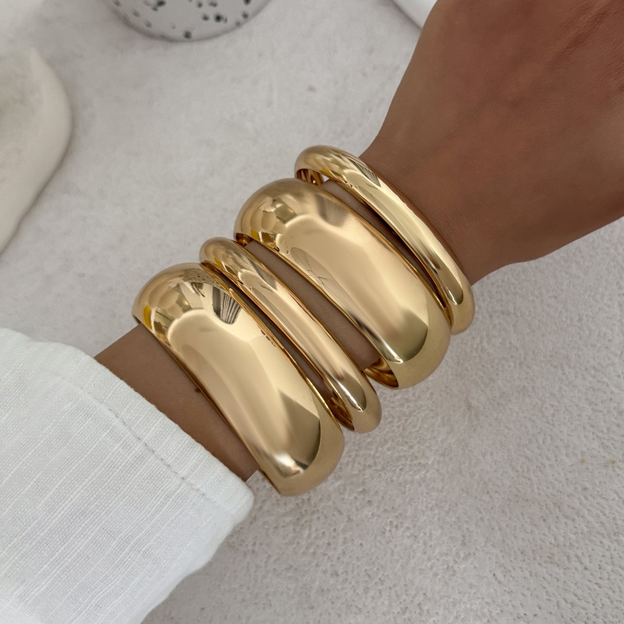 Classic 4pcs Gold Silver Tone Wide Cuff Bangle Bracelet Set - ArtGalleryZen