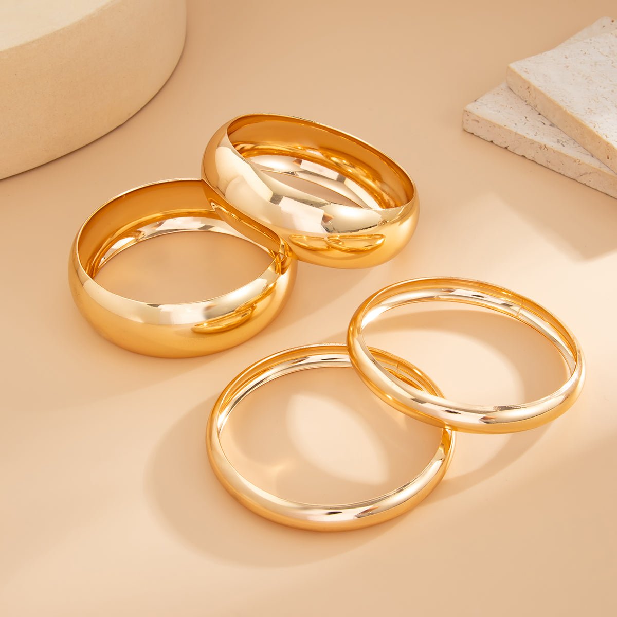 Classic 4pcs Gold Silver Tone Wide Cuff Bangle Bracelet Set - ArtGalleryZen