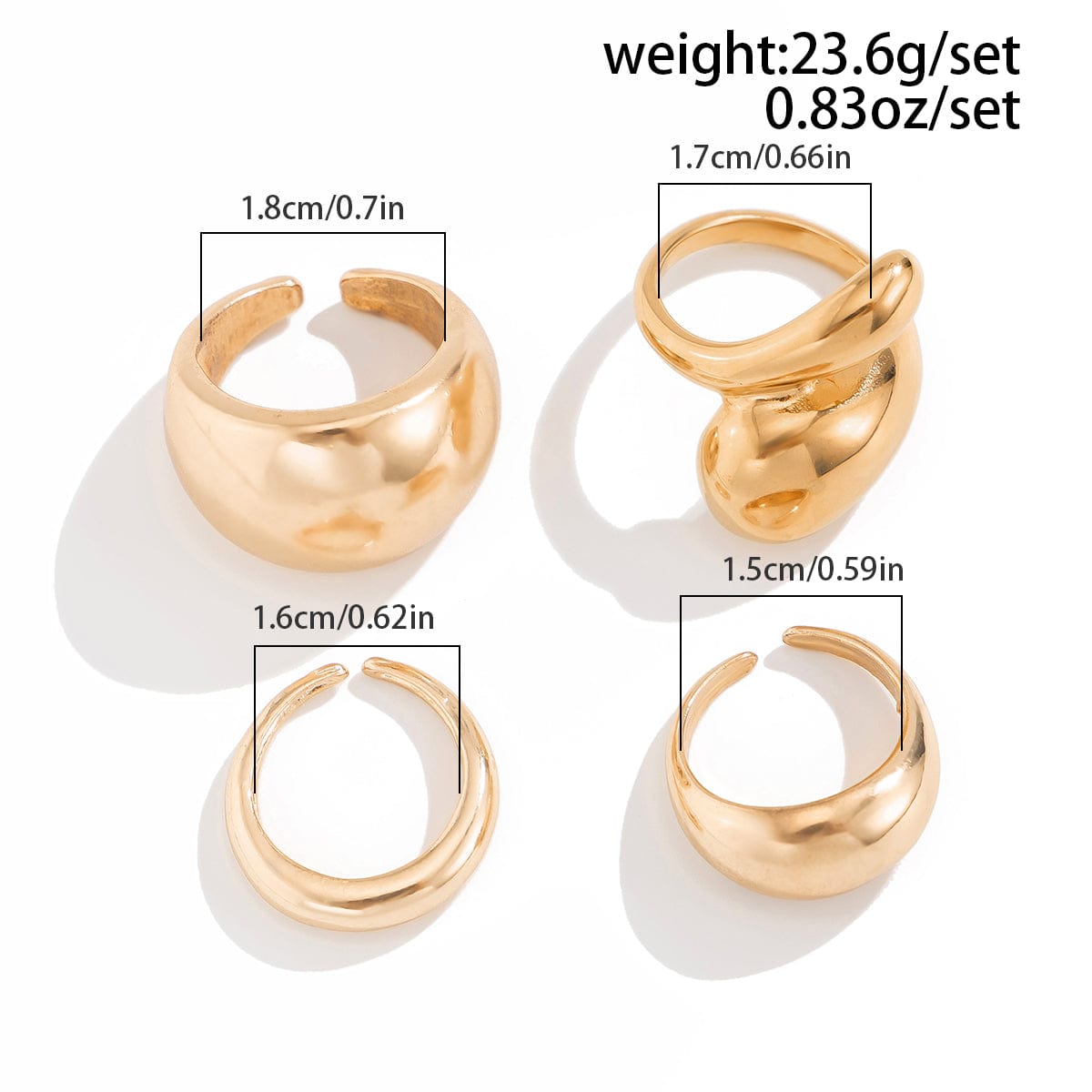 Classic 4pcs Gold Tone Chunky Stackable Ring Set