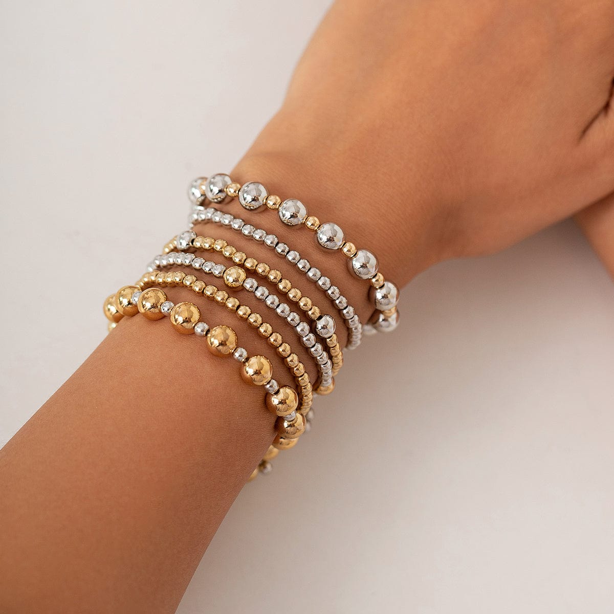 Classic 6 Pcs Two Tone Ball Chain Stackable Bracelet Set