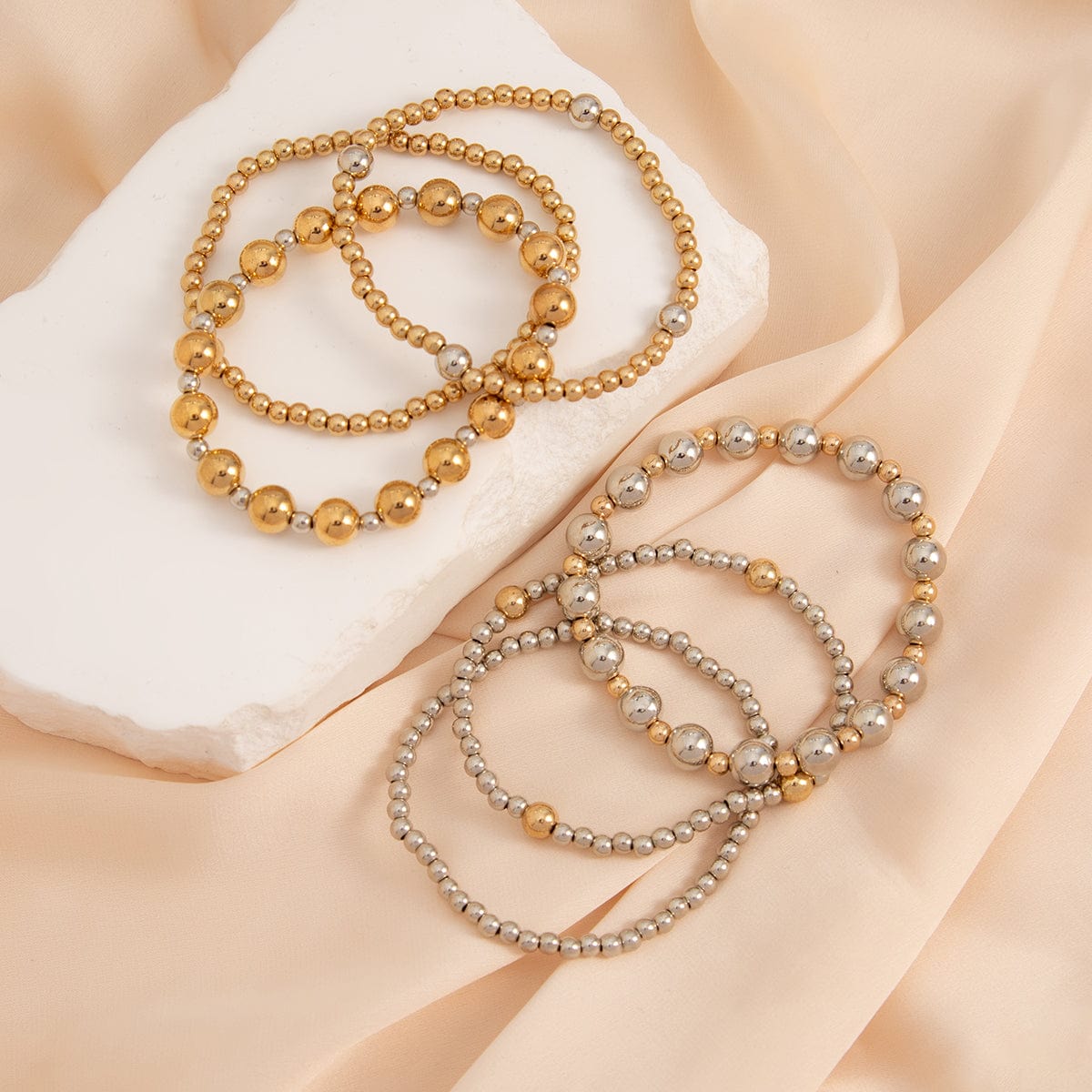 Classic 6 Pcs Two Tone Ball Chain Stackable Bracelet Set