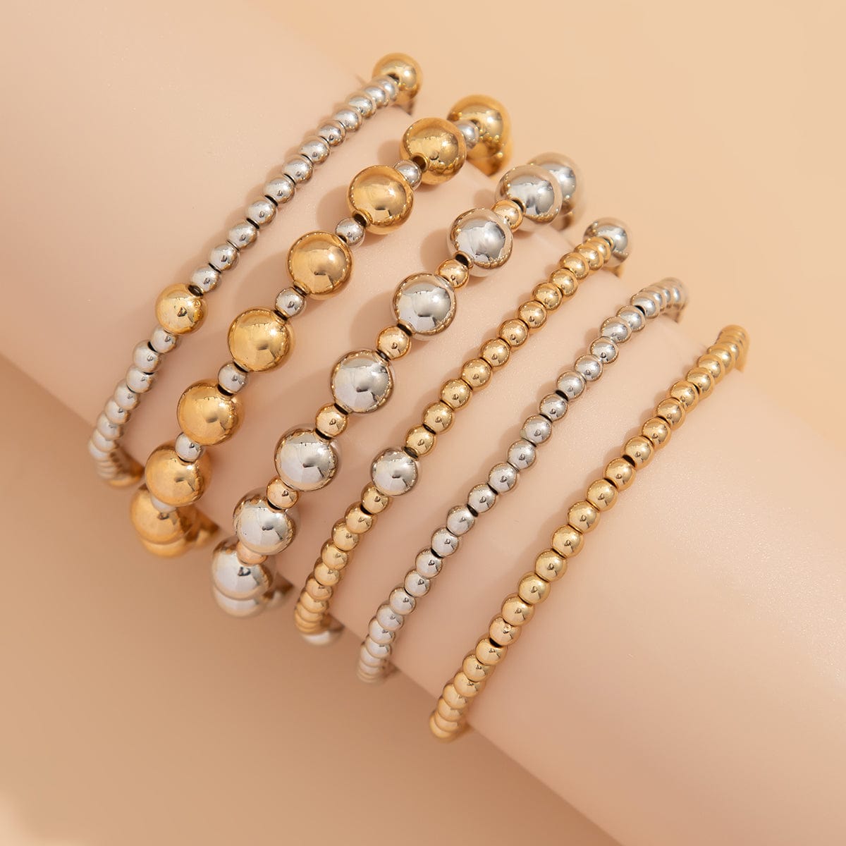 Classic 6 Pcs Two Tone Ball Chain Stackable Bracelet Set