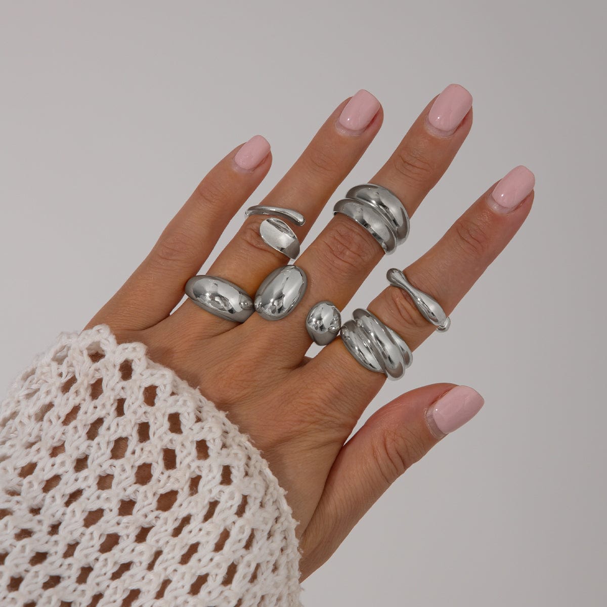 Classic 6pcs Chunky Irregular Curved Ring Set - ArtGalleryZen