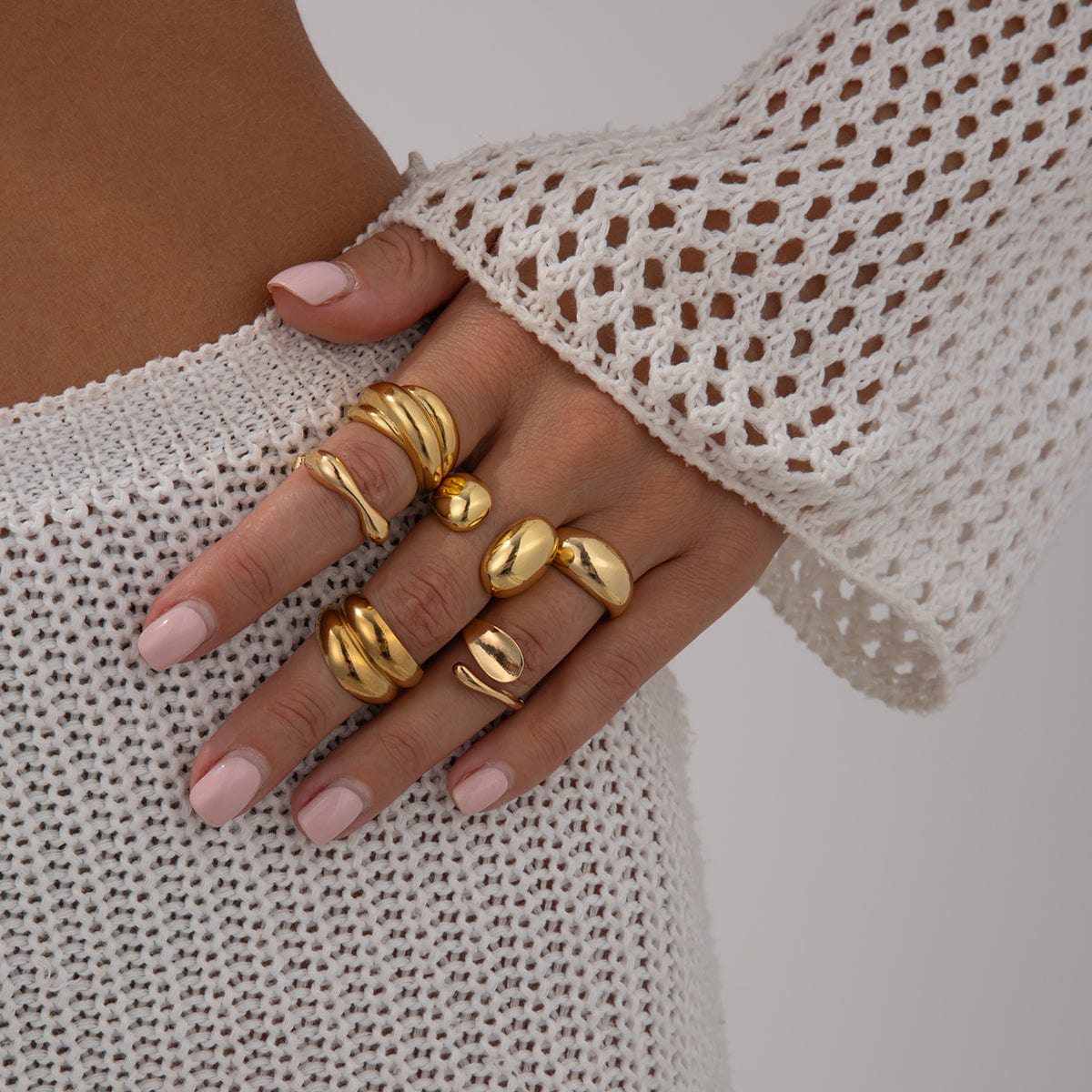 Classic 6pcs Chunky Irregular Curved Ring Set - ArtGalleryZen
