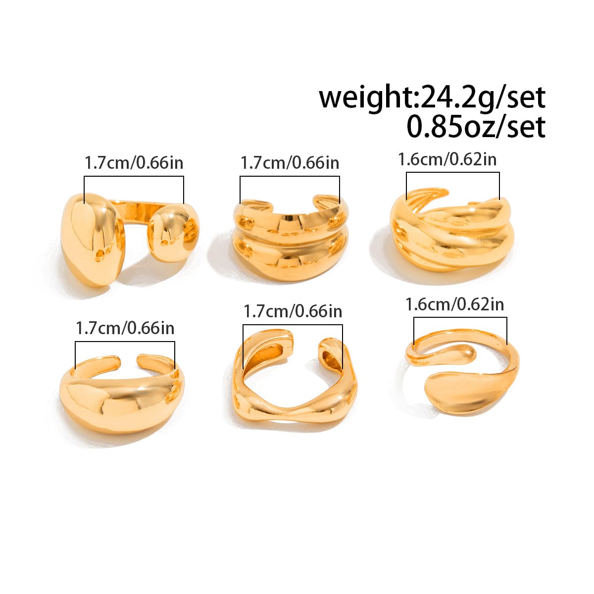 Classic 6pcs Chunky Irregular Curved Ring Set - ArtGalleryZen