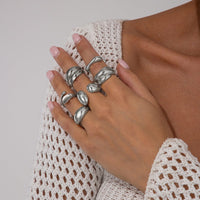 Thumbnail for Classic 6pcs Chunky Irregular Curved Ring Set - ArtGalleryZen