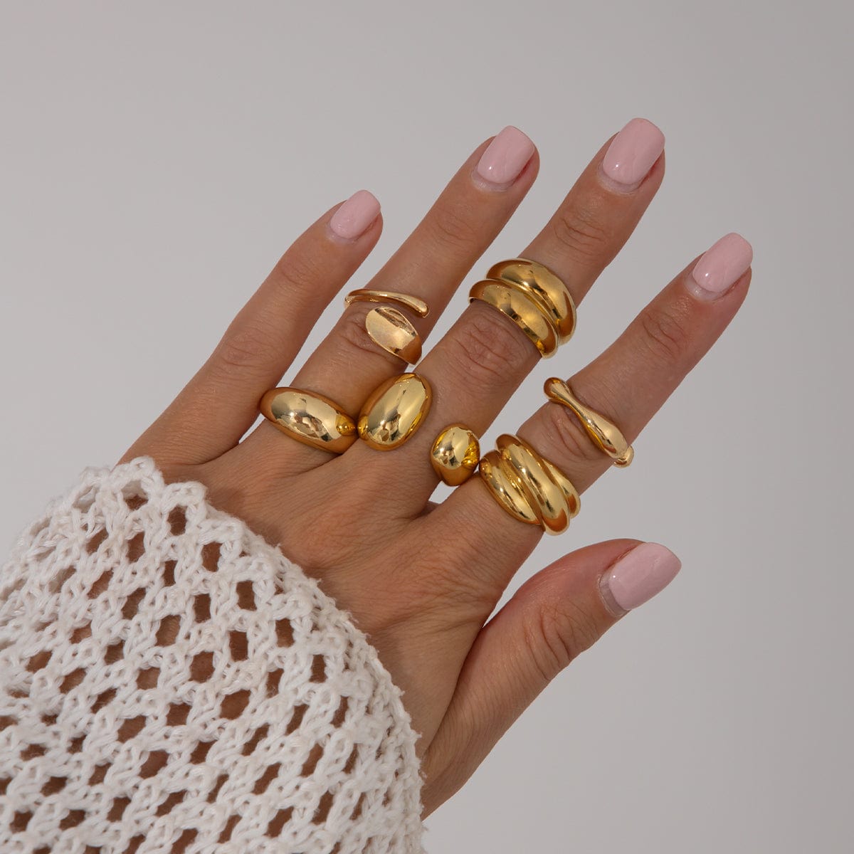 Classic 6pcs Chunky Irregular Curved Ring Set - ArtGalleryZen