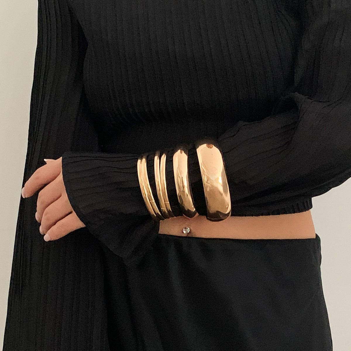 Classic 6pcs Glossy Wide Cuff Bangle Bracelet Set