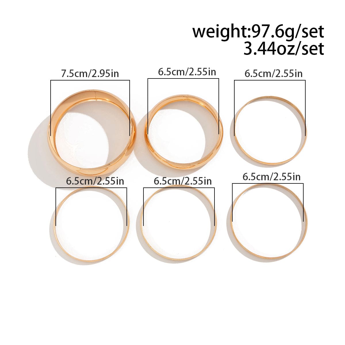 Classic 6pcs Glossy Wide Cuff Bangle Bracelet Set