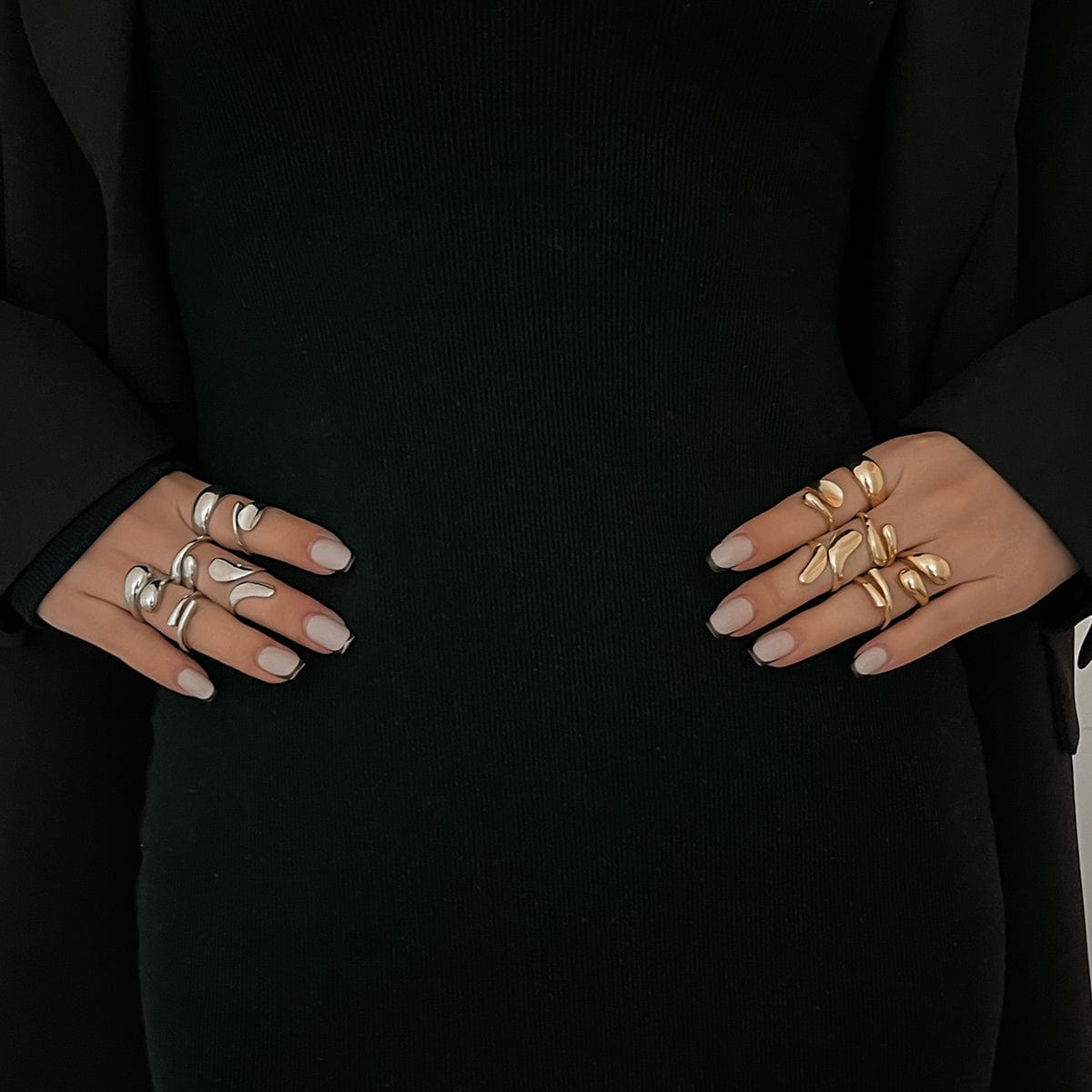 Classic 6pcs Gold Silver Plated Irregular Waterdrop Ring Set - ArtGalleryZen