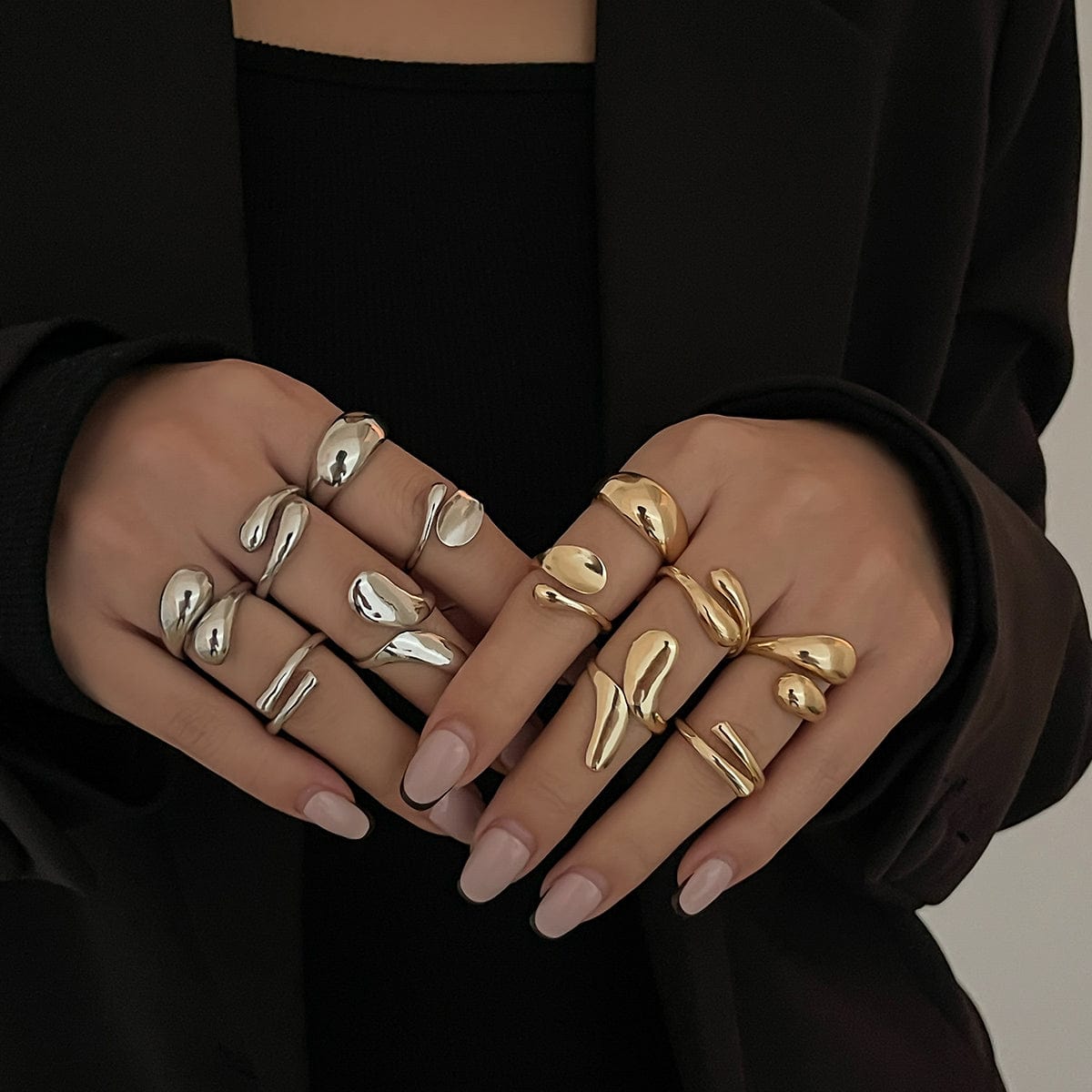 Classic 6pcs Gold Silver Plated Irregular Waterdrop Ring Set - ArtGalleryZen