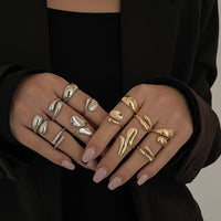 Thumbnail for Classic 6pcs Gold Silver Plated Irregular Waterdrop Ring Set - ArtGalleryZen