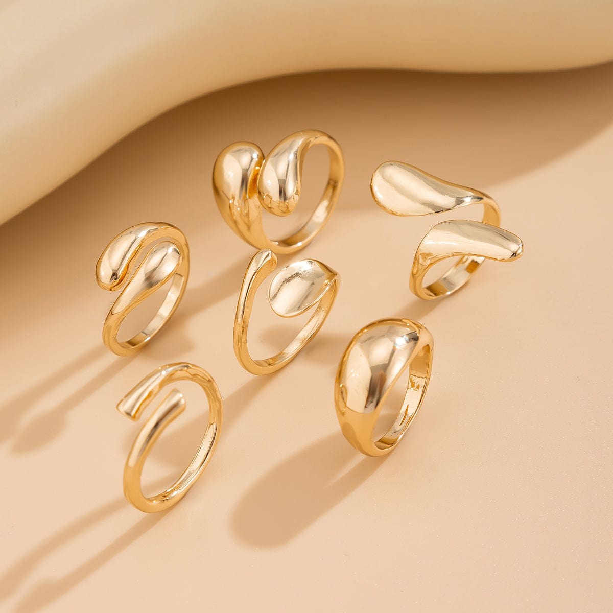 Classic 6pcs Gold Silver Plated Irregular Waterdrop Ring Set