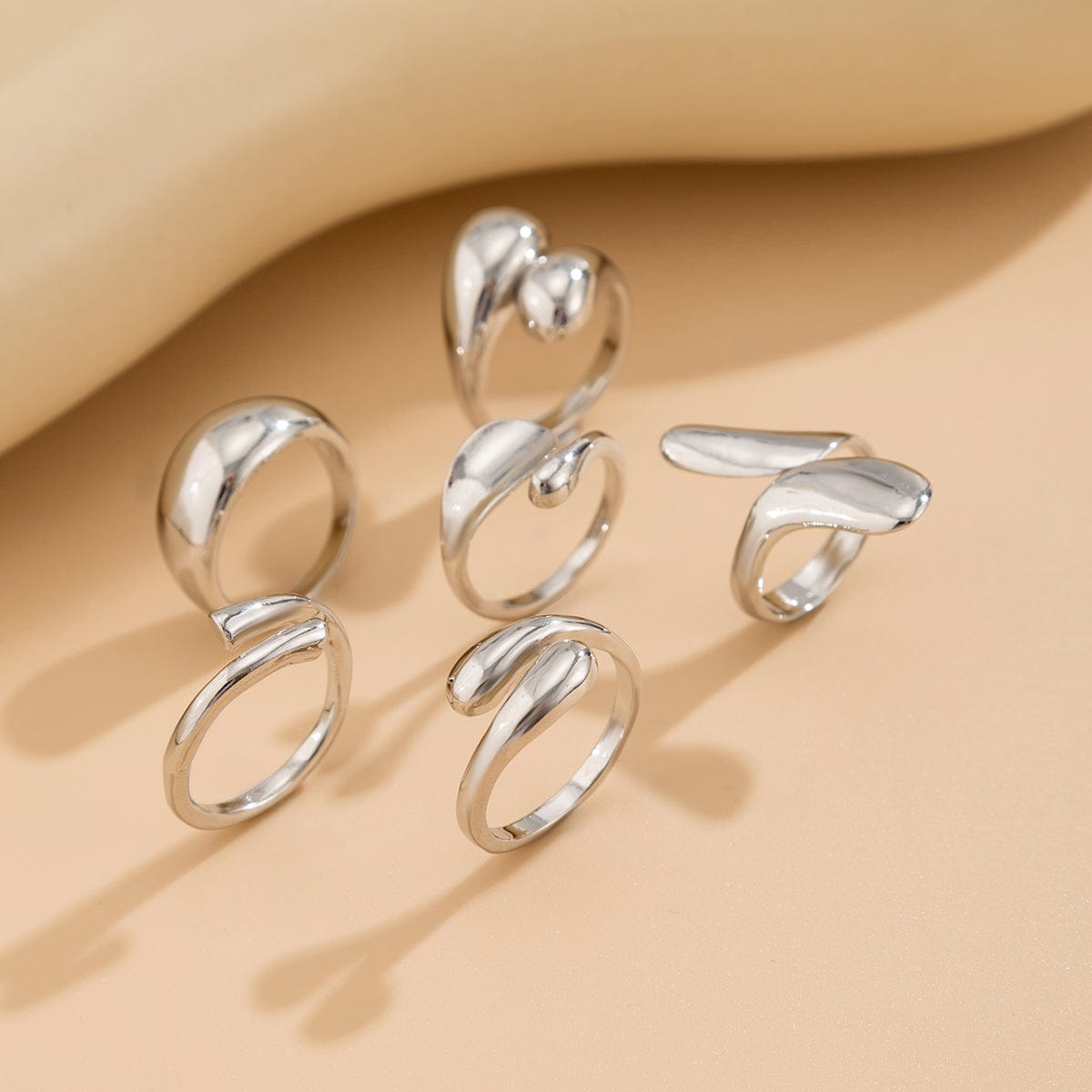 Classic 6pcs Gold Silver Plated Irregular Waterdrop Ring Set