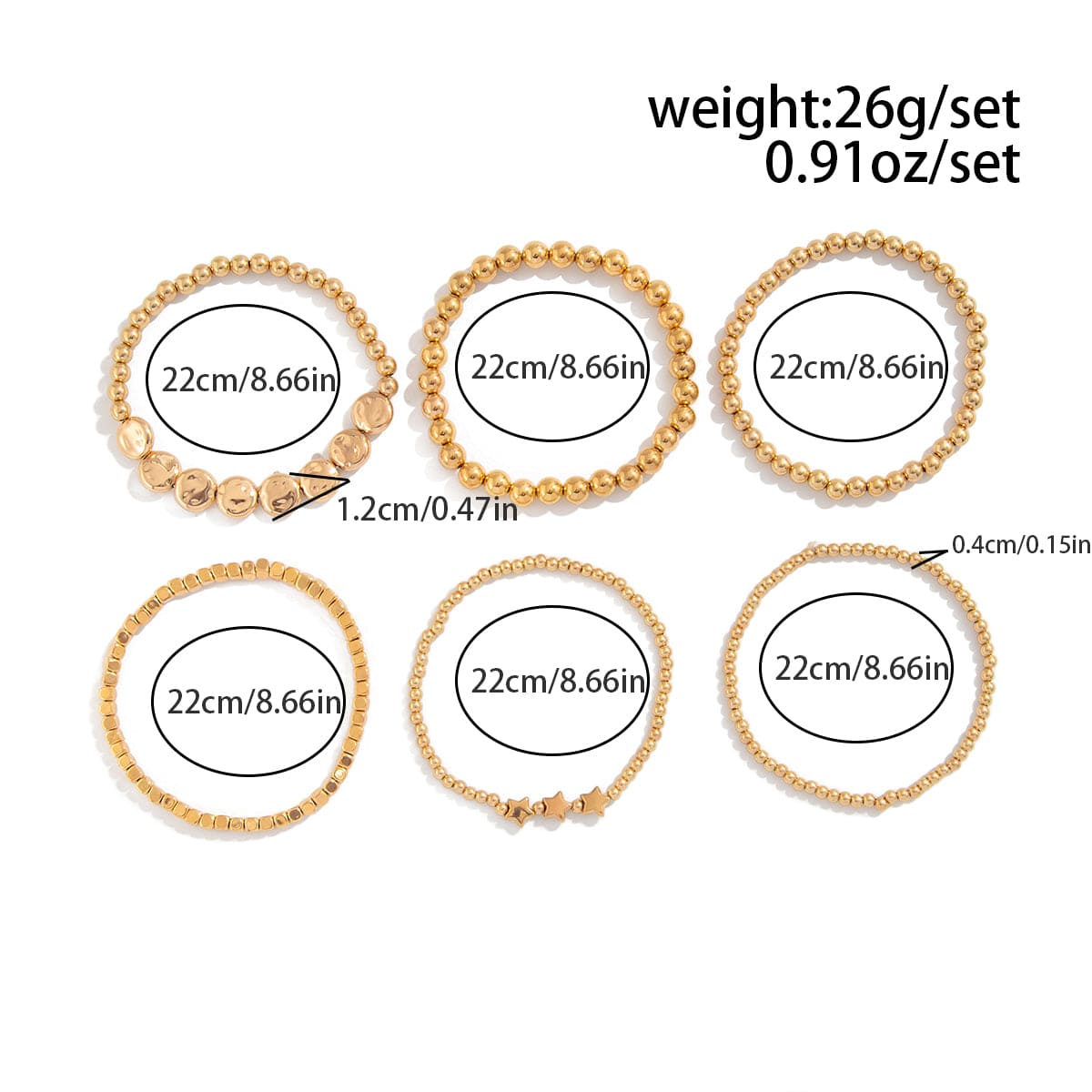 Classic 6pcs Star Round Disk Ball Chain Anklet Set