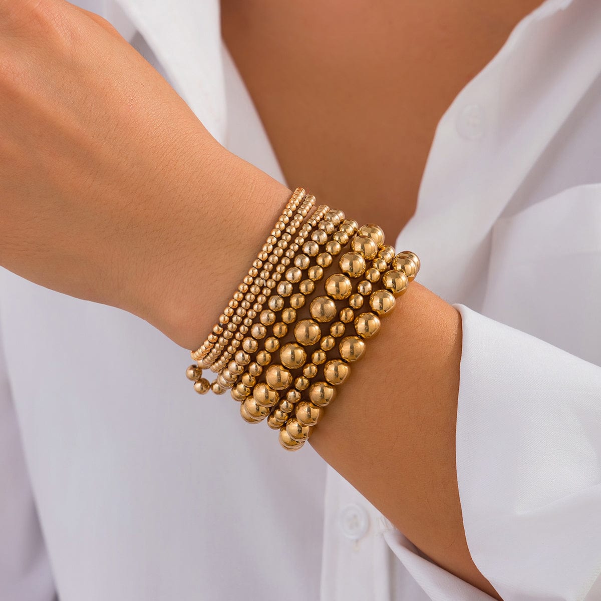 Classic 8pcs Gold Silver Tone Ball Chain Bracelet Set