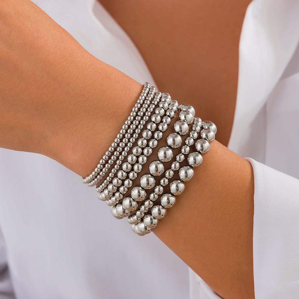 Classic 8pcs Gold Silver Tone Ball Chain Bracelet Set