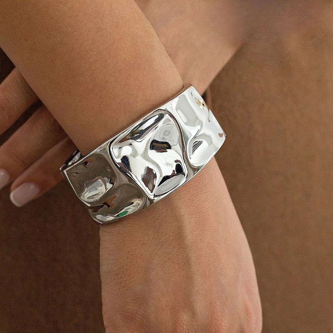 Classic Chunky Glossy Textured Wide Cuff Bangle Bracelet - ArtGalleryZen