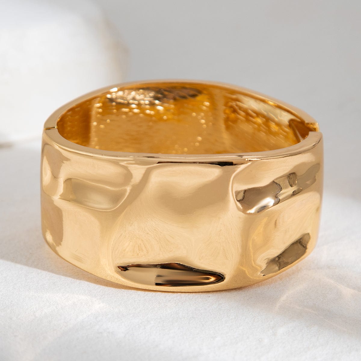 Classic Chunky Glossy Textured Wide Cuff Bangle Bracelet - ArtGalleryZen