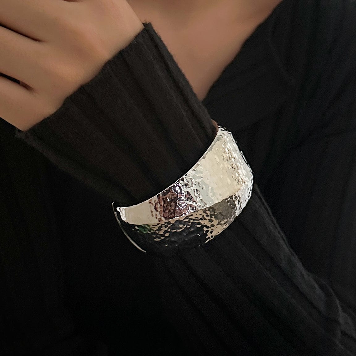Classic Chunky Textured Wide Cuff Bangle Bracelet - ArtGalleryZen