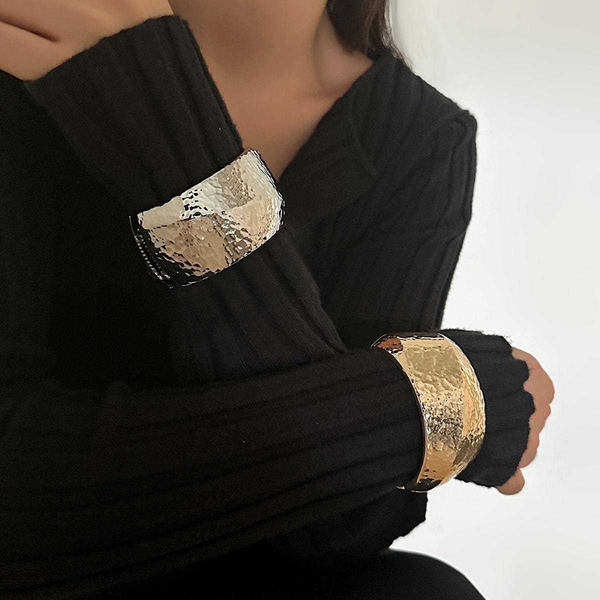 Classic Chunky Textured Wide Cuff Bangle Bracelet