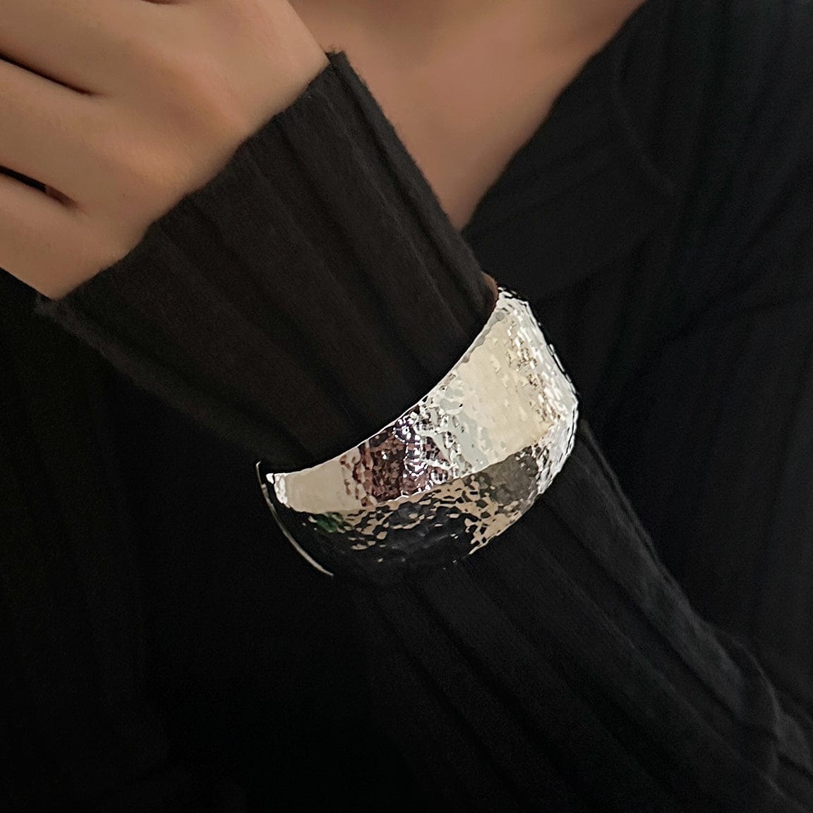 Classic Chunky Textured Wide Cuff Bangle Bracelet