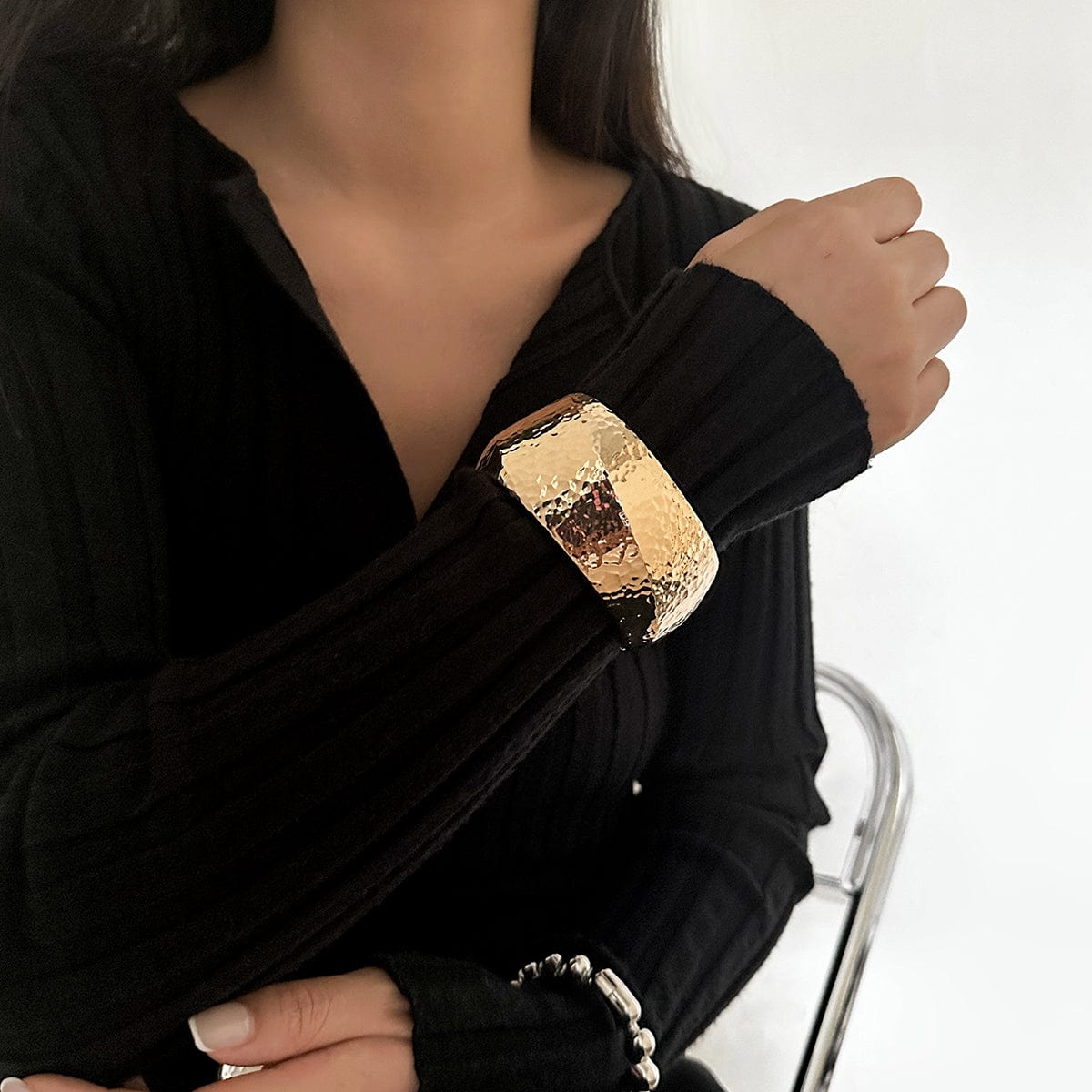 Classic Chunky Textured Wide Cuff Bangle Bracelet