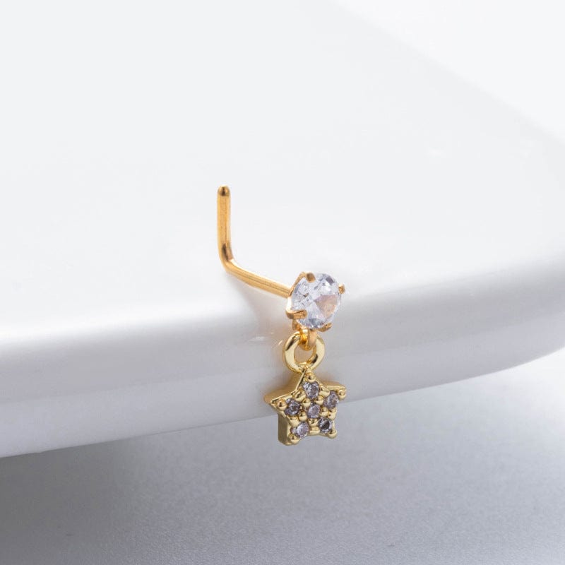 Classic CZ Inlaid Waterdrop Square Dangle Stainless Steel Nose Piercing Nose Stud - ArtGalleryZen