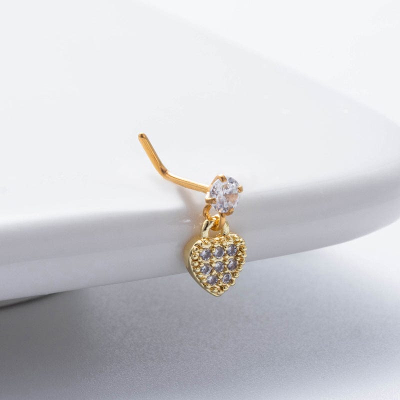 Classic CZ Inlaid Waterdrop Square Dangle Stainless Steel Nose Piercing Nose Stud - ArtGalleryZen