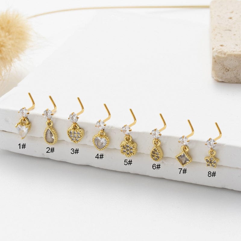 Classic CZ Inlaid Waterdrop Square Dangle Stainless Steel Nose Piercing Nose Stud - ArtGalleryZen