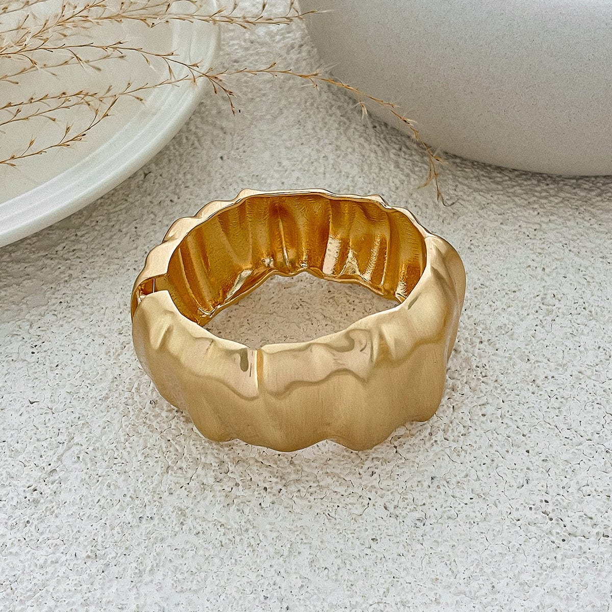 Classic Frosted Gold Tone Curved Bangle Bracelet Set - ArtGalleryZen