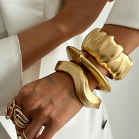Thumbnail for Classic Frosted Gold Tone Curved Bangle Bracelet Set