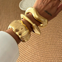 Thumbnail for Classic Frosted Gold Tone Curved Bangle Bracelet Set