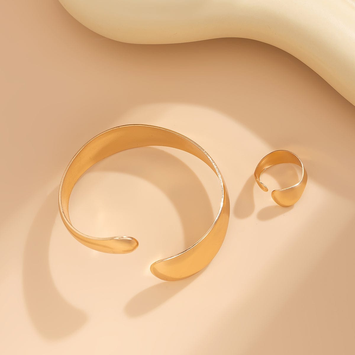 Classic Glossy Open Ring Bangle Bracelet Set