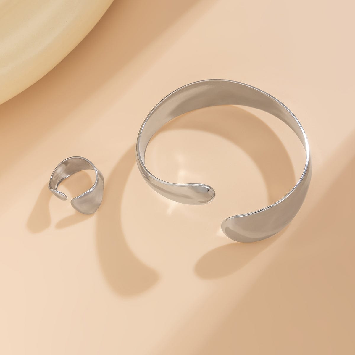 Classic Glossy Open Ring Bangle Bracelet Set