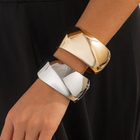 Thumbnail for Classic Gold Silver Plated Cut Surface Wide Cuff Bangle Bracelet