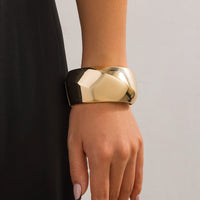 Thumbnail for Classic Gold Silver Plated Cut Surface Wide Cuff Bangle Bracelet